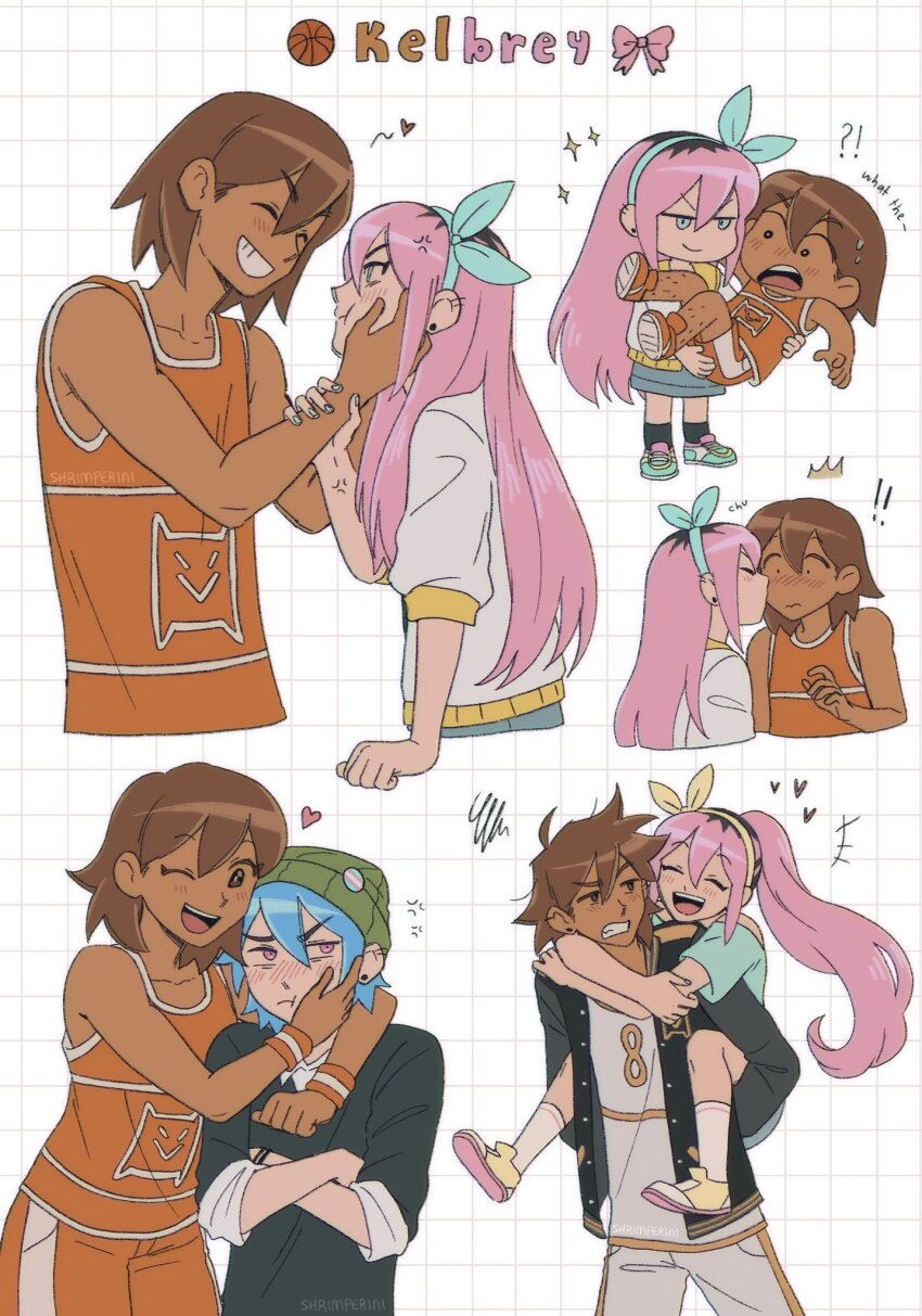 ! !! !? +++ 2boys 2girls :t ;d ^_^ alternate_universe anger_vein aqua_eyes aqua_hairband aqua_nails aqua_shirt arm_around_neck aubrey_(faraway)_(omori) aubrey_(omori) ball bare_arms bare_shoulders basketball_(object) basketball_uniform beanie black_eyes black_hair black_jacket black_mouth black_shirt blue_hair blush bow bow_hairband bracelet brown_hair carrying chibi chibi_inset clenched_hand closed_eyes closed_mouth collarbone commentary cowboy_shot cropped_torso crossed_arms dark-skinned_female dark-skinned_male dark_skin double-parted_bangs ear_piercing earrings english_commentary face-to-face facing_another full_body genderswap genderswap_(ftm) genderswap_(mtf) green_hat grid_background grin hair_behind_ear hair_between_eyes hairband hand_on_another&#039;s_arm hand_on_own_cheek hand_on_own_face hands_on_another&#039;s_cheeks hands_on_another&#039;s_face hat heart hetero high_ponytail highres interracial jacket jewelry kel_(faraway)_(omori) kel_(omori) kiss kissing_cheek kneehighs leg_hair letterman_jacket long_hair looking_at_another looking_to_the_side multicolored_hair multiple_boys multiple_girls multiple_views nail_polish no_sclera omori one_eye_closed open_clothes open_jacket open_mouth orange_pants orange_shoes orange_tank_top pants piercing piggyback pink_bow pink_eyes pink_hair ponytail reverse_princess_carry roots_(hair) ship_name shirt shoes short_hair short_sleeves shrimperini simple_background single_vertical_stripe smile socks sparkle sportswear squiggle surprise_kiss surprised sweat tank_top teeth three-quarter_sleeves tongue transgender_flag tsundere two-tone_hair upper_teeth_only v-shaped_eyebrows white_background white_pants white_shirt white_socks wide-eyed yellow_shoes