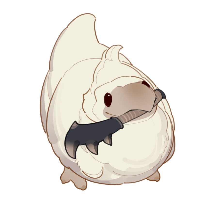 beak bird chick feathers greatsword highres holding monster monster_hunter_(series) monster_hunter_wilds seikret_(monster_hunter) simple_background sword tianlang_fenghuo weapon white_background