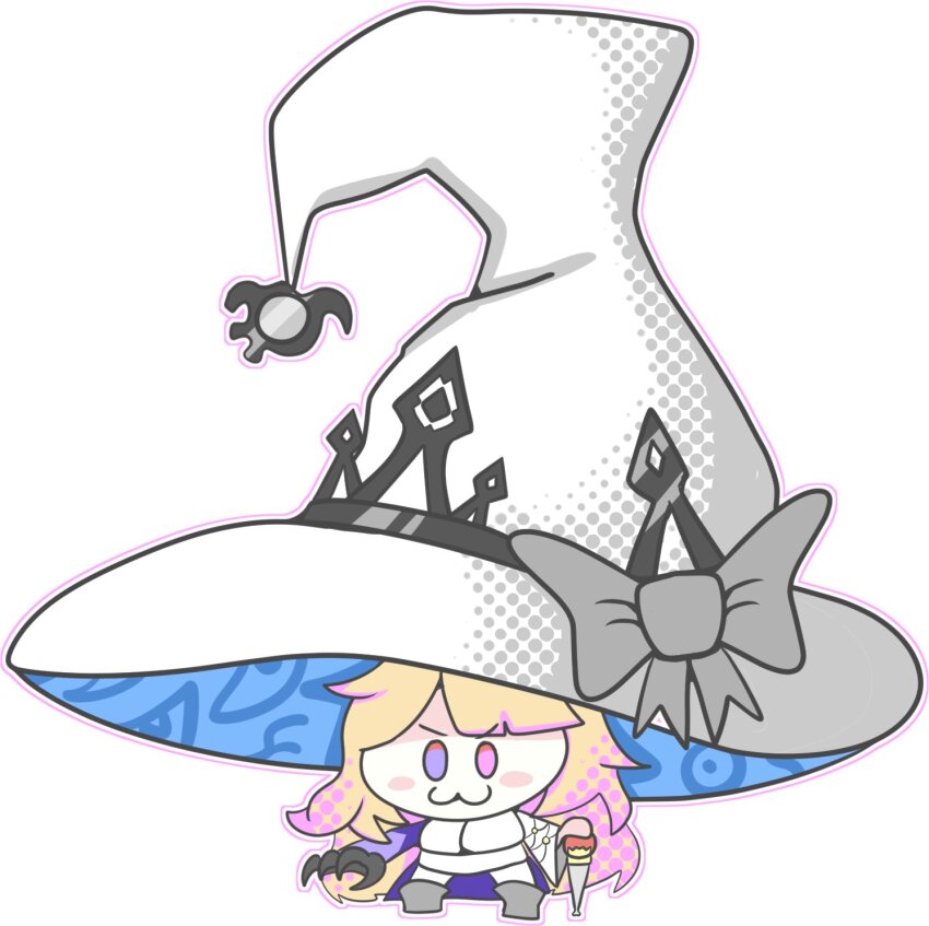 1girl :3 ayasumi_(ayaslayer416) blonde_hair chibi claws diabellze_the_original_sinkeeper hat heterochromia highres large_hat meme standing wand white_background witch_hat yu-gi-oh! yu-gi-oh!_master_duel