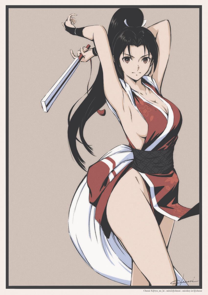 1girl absurdres breasts fatal_fury high_ponytail highres looking_at_viewer ninja ponytail revealing_clothes shiranui_mai solo street_fighter tyanoki