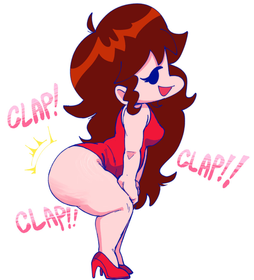 1girl ass ass_shake auburn_hair bottomless clapping_cheeks female_focus friday_night_funkin&#039; girlfriend_(friday_night_funkin&#039;) hexanne highres huge_ass looking_at_viewer red_hair solo tagme twerking