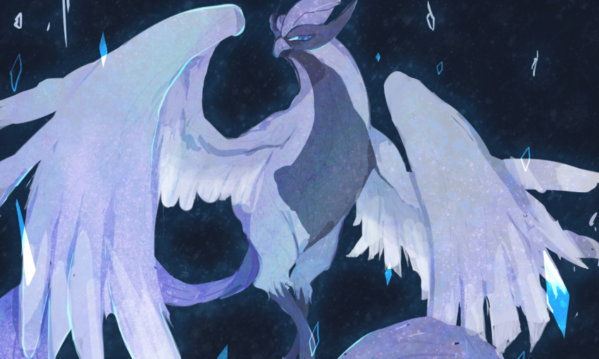 animal_focus bird blue_eyes blue_sclera colored_sclera commentary_request floating galarian_articuno galarian_form gen_8_pokemon highres legendary_pokemon nintendo no_humans pokemon pokemon_(creature) solo toneko wings