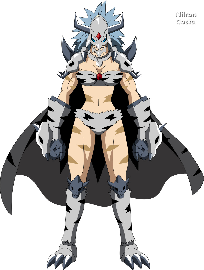 1girl absurdres armor blue_eyes cape digimon digimon_(creature) female_focus highres kinkakumon solo
