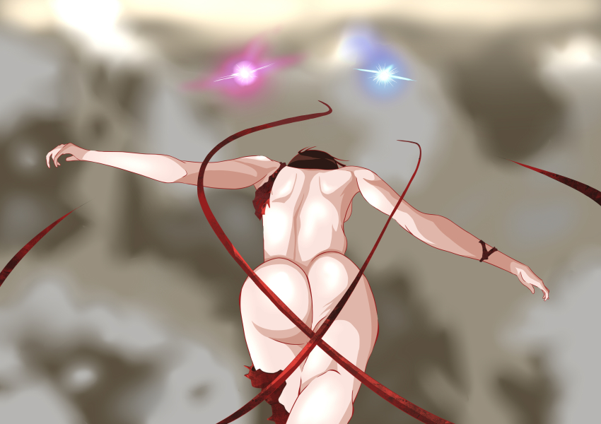 1girl 8_(9135445) absurdres ass bad_id bad_pixiv_id benisuzume_(gauna) female_focus from_behind fuwa_mochi gauna gradient_background highres nude placenta_(sidonia_no_kishi) sidonia_no_kishi solo tentacles