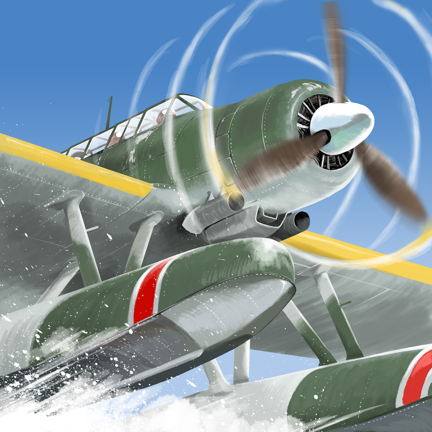 3others aichi_e13a aircraft airplane blue_sky cockpit commentary floatplane helmet imperial_japanese_navy matsuda_juukou military_vehicle multiple_others original pilot pilot_helmet propeller propeller_fighter seaplane sky vehicle_focus world_war_ii