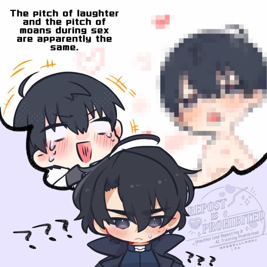 2boys ? black_coat black_eyes black_hair black_shirt blush censored coat collared_shirt commentary_request double-parted_bangs empty_eyes hair_between_eyes highres kim_dokja kimidori_22 male_focus mosaic_censoring multiple_boys nipples nude omniscient_reader&#039;s_viewpoint open_clothes open_coat open_mouth popped_collar shirt short_hair speech_bubble tears thought_bubble white_coat yoo_joonghyuk