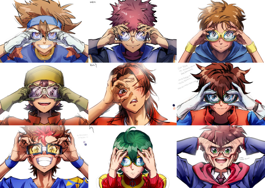 akashi_tagiru amanokawa_hiro appmon daimon_masaru_(digimon_savers) digimon digimon_adventure digimon_adventure_02 digimon_frontier digimon_ghost_game digimon_savers digimon_tamers digimon_universe:_appli_monsters digimon_xros_wars digimon_xros_wars:_toki_wo_kakeru_shounen_hunter-tachi highres kanbara_takuya kudou_taiki matsuda_takato motomiya_daisuke shinkai_haru yagami_taichi