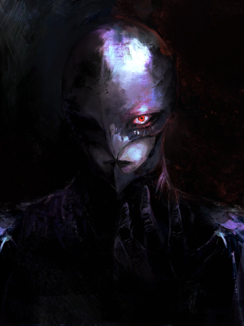 1boy absurdres armor berserk black_background black_helm black_lips closed_mouth demon divine_being femto_(berserk) griffith_(berserk) hand_up helm helmet highres looking_at_viewer pale_skin partially_shaded_face red_eyes shoulder_armor solo xa8uofivf2mcart