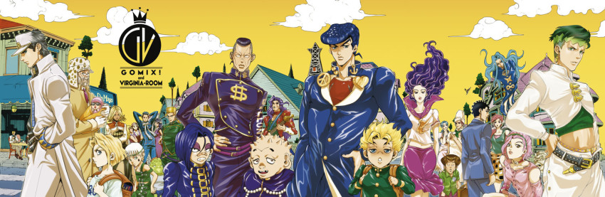 6+boys 6+girls artist_collaboration bad_id bad_pixiv_id black_hair blonde_hair blue_hair diamond_wa_kudakenai everyone fungami_yuya gakuran gomix green_hair hazamada_toshikazu hazekura_mikitaka higashikata_josuke hirose_koichi jojo_no_kimyou_na_bouken joseph_joestar joseph_joestar_(old) katagiri_anjuro kawajiri_hayato kawajiri_kosaku kawajiri_shinobu kira_yoshikage kishibe_rohan kobayashi_tamami kuujou_joutarou long_hair looking_at_viewer miyamoto_terunosuke multiple_boys multiple_girls nijimura&#039;s_father nijimura_okuyasu otoishi_akira oyanagi_ken pink_hair pompadour purple_hair school_uniform shizuka_joestar short_hair sugimoto_reimi tonio_trussardi tsuji_aya v-room yamagishi_yukako yangu_shigekiyo