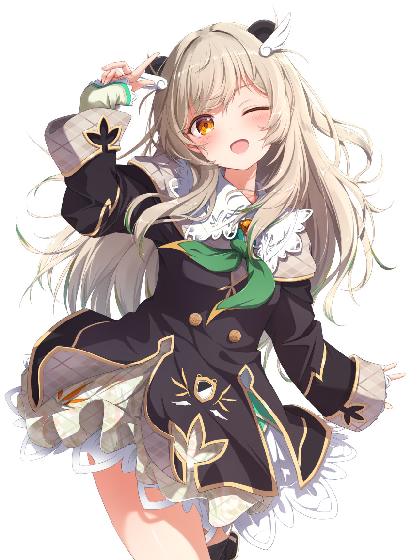 1girl absurdres akizuki_rito amatsuna_sasaha blush boots breasts brown_eyes commentary_request feather_hair_ornament feathers hair_ornament highres indie_virtual_youtuber light_brown_hair long_hair looking_at_viewer medium_breasts open_mouth simple_background solo thighs virtual_youtuber white_background