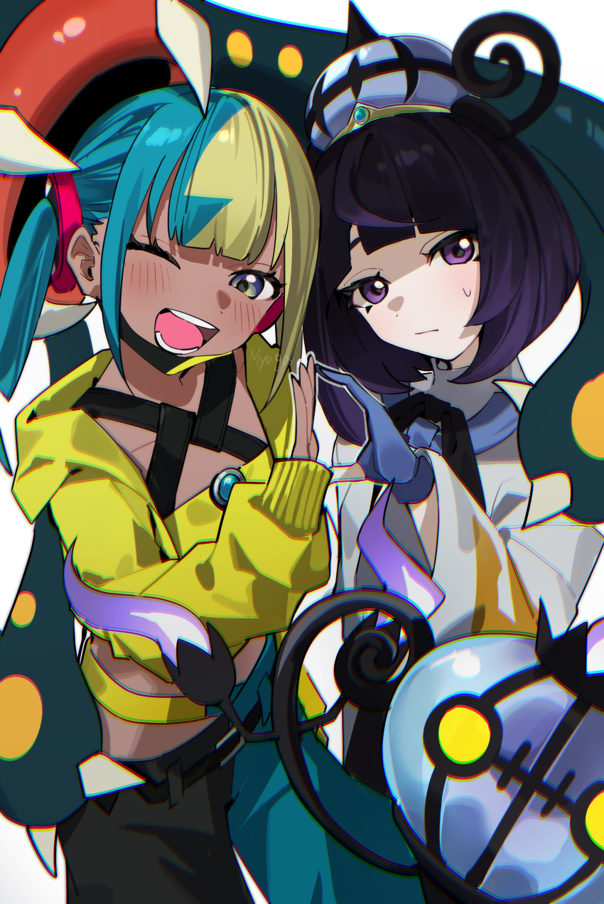 2girls absurdres canari_(pokemon) chandelure eelektross gen_5_pokemon gwynn_(pokemon) highres multiple_girls myuga66666 nintendo pokemon pokemon_(creature) pokemon_legends:_z-a