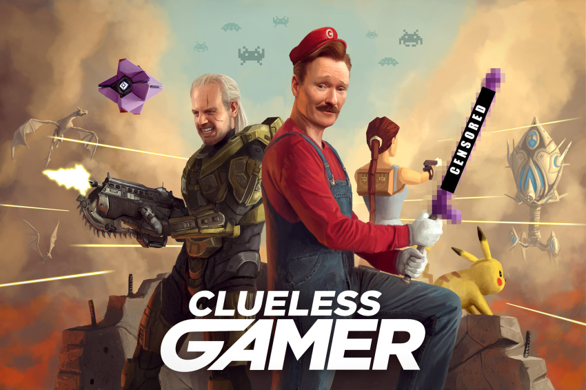 1girl 3boys aaron_bleyaert armor astor_alexander backpack bag bar_censor brown_eyes brown_hair censored clueless_gamer conan_o&#039;brien copyright_name cosplay crossover destiny_(game) dildo dragon facial_hair firing gears_of_war gen_1_pokemon geralt_of_rivia geralt_of_rivia_(cosplay) gloves gun halo_(game) halo_(series) handgun hat highres lara_croft mario mario_(cosplay) mario_(series) master_chief master_chief_(cosplay) mosaic_censoring multiple_boys multiple_crossover mustache nintendo overalls parody pikachu pistol pokemon real_life realistic rifle saints_row saints_row:_the_third scar scar_across_eye scar_on_face sex_toy silver_hair space_invaders starcraft the_elder_scrolls the_elder_scrolls_v:_skyrim the_witcher_(series) the_witcher_3 tomb_raider weapon white_gloves