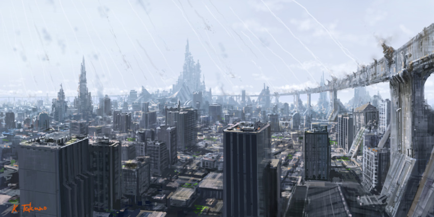 city cityscape destruction k-takano landscape meteor no_humans scenery science_fiction