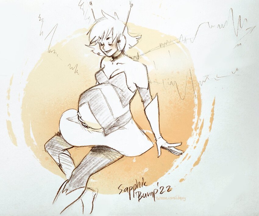 1girl breasts closed_eyes female_focus insect_wings janet_van_dyne marvel medium_breasts pregnant sapphicbump short_hair solo wasp_(marvel) wings