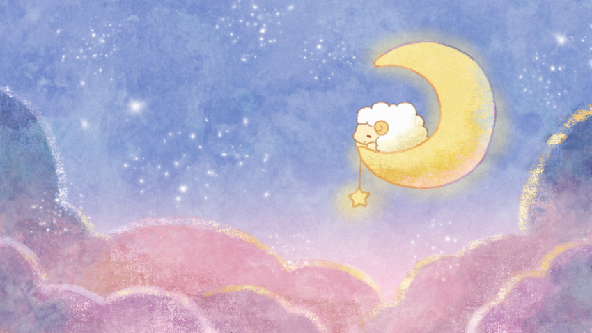absurdres animal closed_eyes cloud commentary_request crescent_moon highres mian_(user_kwcj2833) moon night no_humans on_crescent original sheep sky sleeping solo star_(sky) star_(symbol) starry_sky