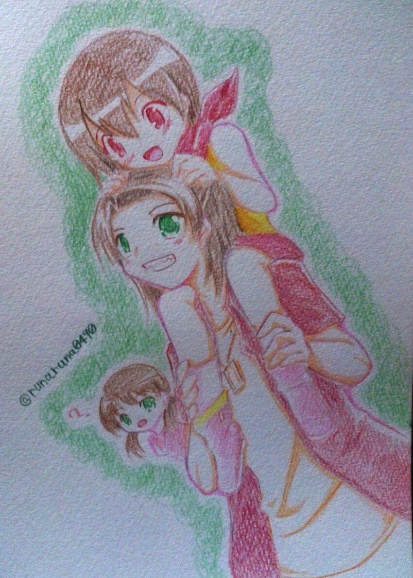 1boy 2girls absurdres brown_eyes brown_hair daimon_chika daimon_masaru_(digimon_savers) digimon digimon_adventure digimon_savers green_eyes highres multiple_girls yagami_hikari