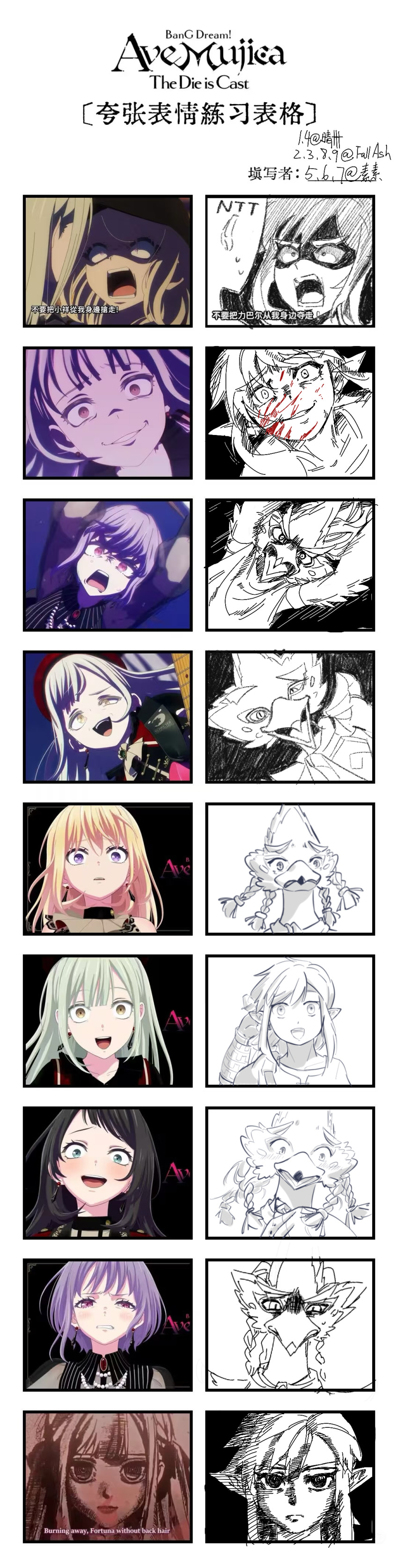 :d absurdres bang_dream! bang_dream!_it&#039;s_mygo!!!!! blood blood_on_face character_request chinese_commentary chinese_text crossover expression_chart expressionless fallash hareruu highres link multiple_expressions nintendo open_mouth parody revali shaded_face simplified_chinese_text sketch smile susualice the_legend_of_zelda the_legend_of_zelda:_breath_of_the_wild translated