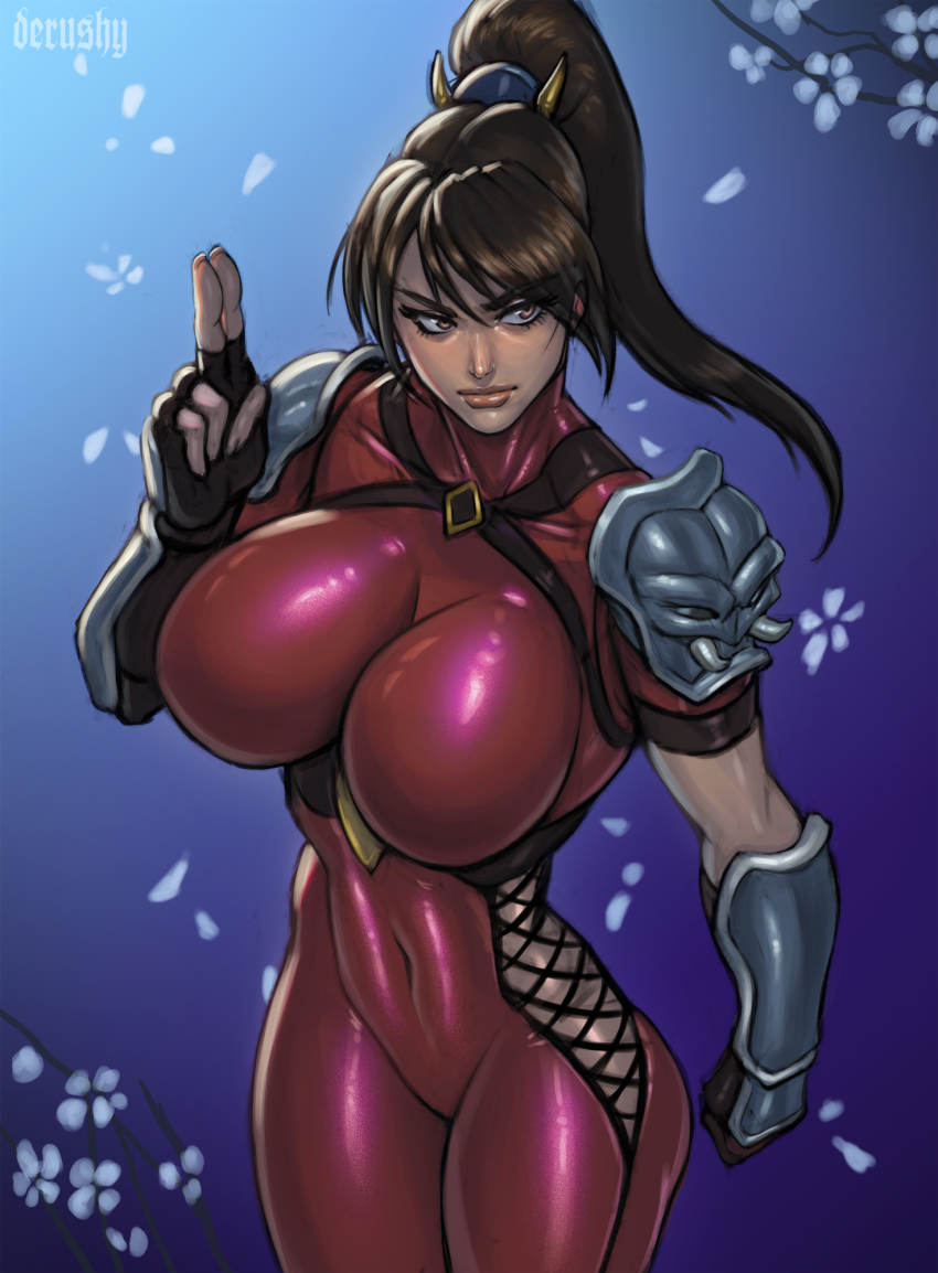 1girl breasts derushy highres huge_breasts long_hair solo soul_calibur taki_(soulcalibur)