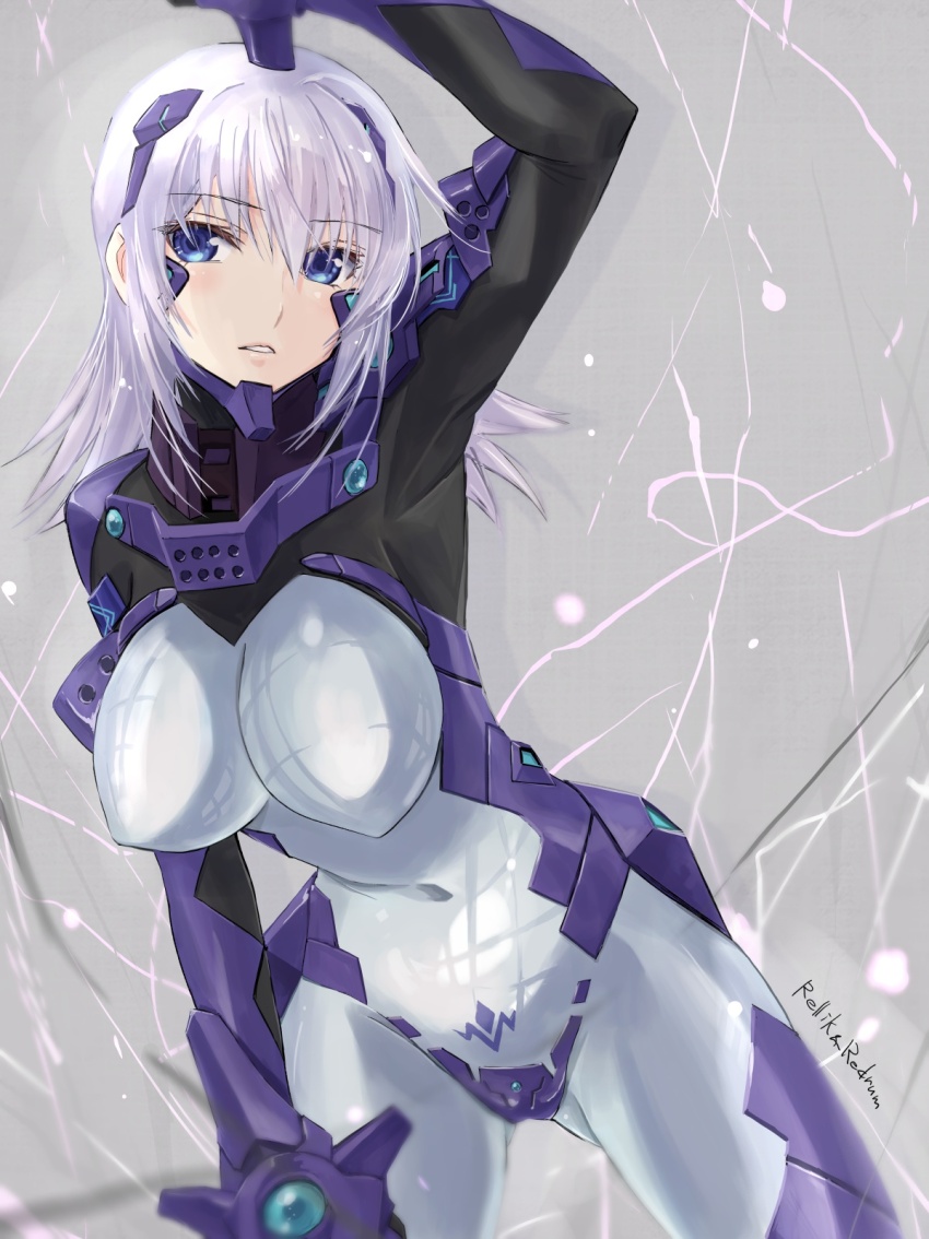 1girl blue_bodysuit bodysuit breasts cryska_barchenowa fortified_suit highres impossible_bodysuit impossible_clothes jun_(rellik_&amp;_redrum) large_breasts long_hair looking_at_viewer mecha_pilot_suit muv-luv muv-luv_alternative muv-luv_total_eclipse pilot_suit skin_tight solo tactical_surface_fighter