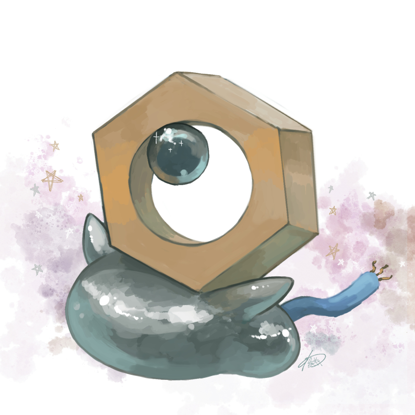 commentary_request full_body gen_7_pokemon highres looking_up meltan mythical_pokemon nintendo no_humans nut_(hardware) pokemon pokemon_(creature) pokemon_focus signature solo star_(symbol) warabimoti168 white_background