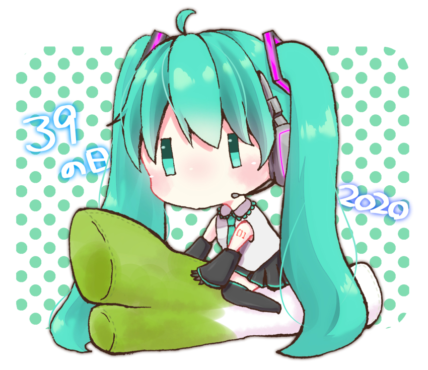 1girl 39 absurdly_long_hair aqua_eyes aqua_hair aqua_necktie artist_name artist_request bare_shoulders black_boots black_skirt black_sleeves black_thighhighs blue_eyes blue_hair blue_necktie blush boots breasts chibi collared_shirt detached_sleeves female_focus full_body hair_between_eyes hair_ornament hatsune_miku headphones headset highres ievan_polkka_(vocaloid) long_hair long_sleeves looking_at_viewer muraccoondog necktie parted_lips pleated_skirt shirt skirt sleeveless sleeveless_shirt sleeves_past_fingers sleeves_past_wrists small_breasts solo spring_onion thigh_boots thigh_gap thighhighs twintails very_long_hair vocaloid white_shirt