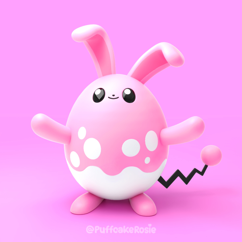 3d alternate_color azumarill black_eyes closed_mouth commentary creatures_(company) english_commentary full_body game_freak gen_2_pokemon highres looking_up nintendo pink_background pink_theme pokemon pokemon_(creature) puffcakerosie simple_background smile solo standing twitter_username zbrush_(medium)
