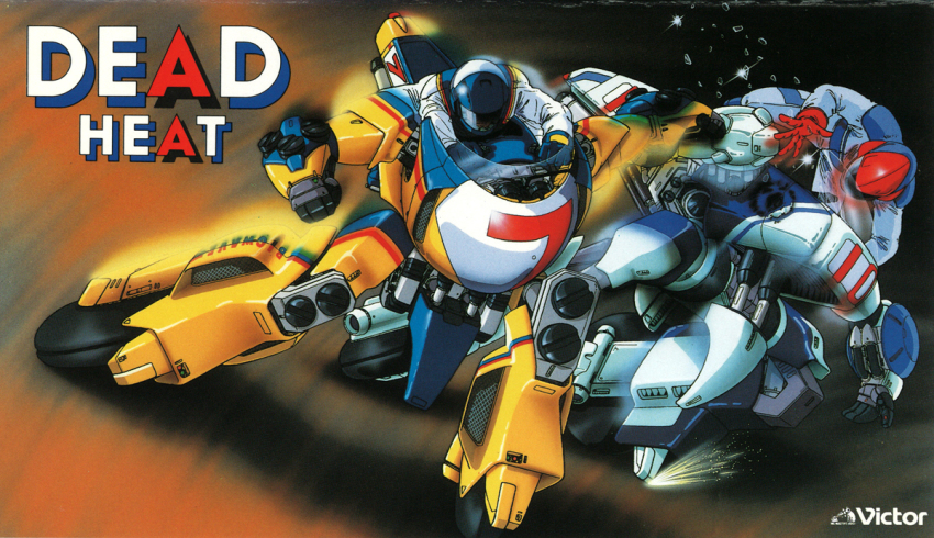 1980s_(style) dead_heat mecha official_art oldschool racing retro_artstyle robot sunrise wheel_o_feet wheels