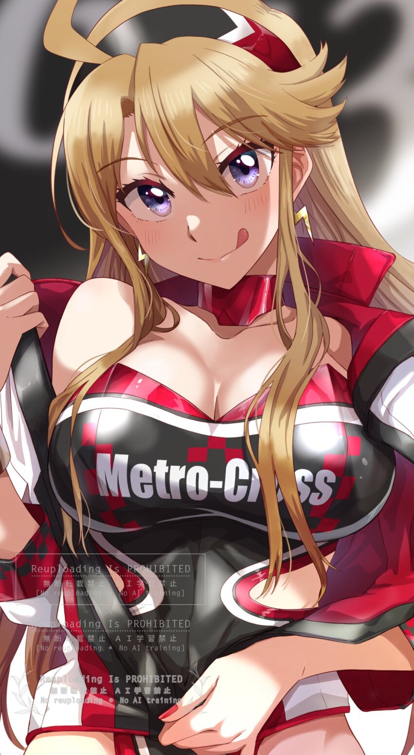 1girl blonde_hair breasts character_request cleavage earrings highres idolmaster jewelry large_breasts run_p_(aveton) tagme tongue