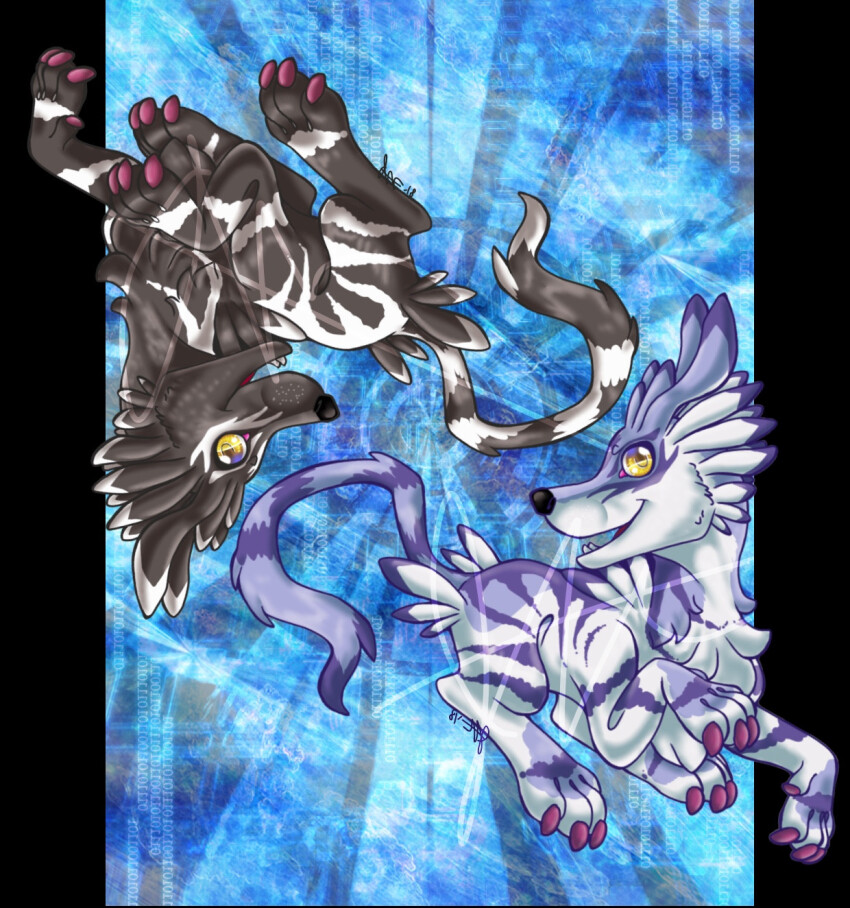 claws digimon digimon_(creature) garurumon garurumon_(black) highres looking_at_viewer sharp_teeth tail teeth yellow_eyes