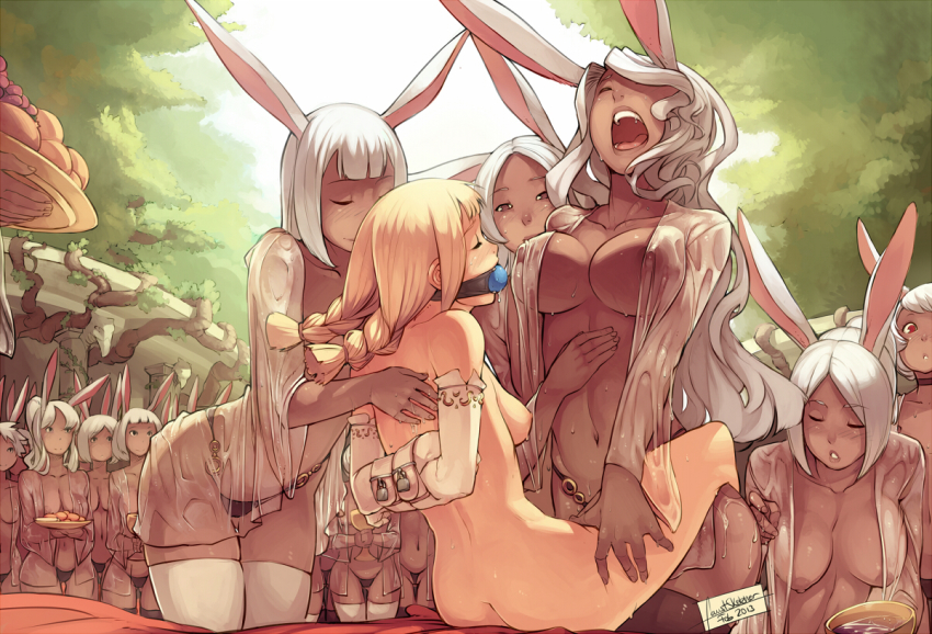 00s 2013 6+girls animal_ears arms_behind_back ball_gag bdsm black_legwear black_panties blonde_hair blush bob_cut bondage bound bound_arms box_tie braid breasts brown_eyes ceremony choker closed_eyes commentary couple dark-skinned_female dark_skin dated day english_commentary faustsketcher femdom final_fantasy final_fantasy_xii food fran_(ff12) fruit gag gagged highleg highleg_panties jote large_breasts lock long_hair medium_breasts mjrn multiple_girls nipples nude oil open_mouth outdoors padlock panties penelo plate public_indecency public_use rabbit_ears red_eyes see-through_clothes sex short_hair small_breasts sweat thighhighs twin_braids underwear viera wet wet_clothes white_hair white_legwear white_thighhighs yuri