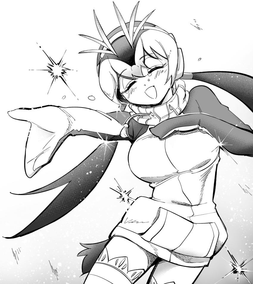 1girl animal_costume breasts closed_eyes foreshortening highres hood hoodie kemono_friends kemono_friends_3 large_breasts long_hair outstretched_arm outstretched_hand penguin_costume penguin_girl penguin_tail penguins_performance_project_(kemono_friends) reaching reaching_towards_viewer royal_penguin_(kemono_friends) smile solo sweater tail tears thighhighs twintails two-tone_sweater white_thighhighs yokuko_zaza