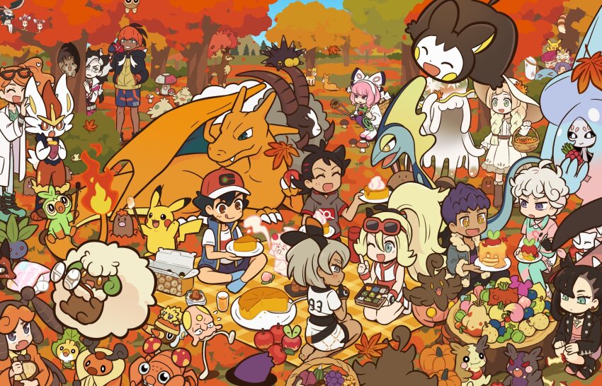 6+boys 6+girls :d :q ;d ahoge alcremie alolan_diglett alolan_form amoonguss apple apple_core applin ash_ketchum autumn autumn_leaves barefoot basket bea_(pokemon) bede_(pokemon) berry_(pokemon) black_bodysuit black_collar black_footwear black_hair black_hoodie black_jacket blonde_hair blue_socks blue_vest bodysuit bodysuit_under_clothes boots bow_hairband box bright_pupils brown_eyes bush calyrex charizard cinderace closed_eyes closed_mouth coat collar collared_shirt commentary curly_hair dark-skinned_male dark_skin day decorate_(pokemon) deerling diglett dress dubwool earrings emolga eyelashes eyewear_on_head flame-tipped_tail flying_sweatdrops food foongus fruit game_freak gen_1_pokemon gen_2_pokemon gen_3_pokemon gen_4_pokemon gen_5_pokemon gen_6_pokemon gen_7_pokemon gen_8_pokemon gengar gloves goh_(pokemon) green_eyes green_footwear green_shirt grey_eyes grey_shirt grin grookey grubbin hairband hat hatterene headband highres holding holding_plate hood hoodie hop_(pokemon) in_tree inteleon jacket james_(pokemon) jessie_(pokemon) jewelry joltik klara_(pokemon) korrina_(pokemon) kricketina_kylie kricketot leaf legendary_pokemon lillie_(pokemon) long_hair looking_down marnie_(pokemon) marshmallow mew_(pokemon) morelull morpeko morpeko_(full) morpeko_(hangry) multicolored_hair multiple_boys multiple_girls mushroom mythical_pokemon nihilego nintendo oddish one_eye_closed open_clothes open_coat open_mouth orange_hair orange_headband outdoors paras peeking_out picnic_blanket piers_(pokemon) pikachu pincurchin pink_dress plate pokemon pokemon_(anime) pokemon_journeys pokemon_swsh ponytail pumpkaboo pumpkin purple_hair raihan_(pokemon) red_hat ribbed_shirt rotom rotom_phone sawsbuck seedot sentret sewaddle shirt shoes short_sleeves shorts shroomish shuan_0420 side_ponytail sitting skwovet smile socks sonia_(pokemon) standing sunglasses symbol-only_commentary t-shirt tassel team_rocket teeth toedscool tongue tongue_out tree two-tone_hair ultra_beast undershirt vest whimsicott white_coat white_jacket white_shirt white_shorts wobbuffet