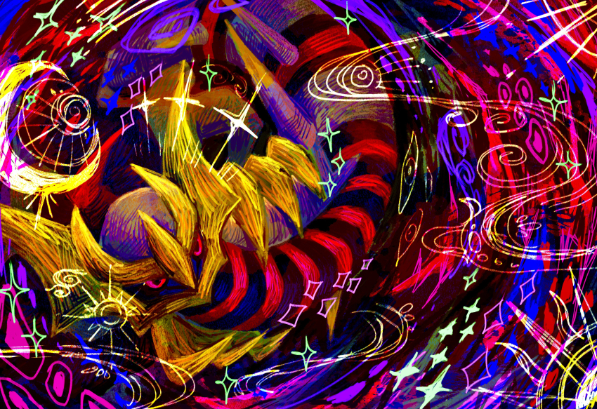 absurdres game_freak gen_4_pokemon giratina giratina_(origin) highres legendary_pokemon nintendo no_humans otonoha_aika pokemon pokemon_(creature) pokemon_focus psychedelic red_eyes solo