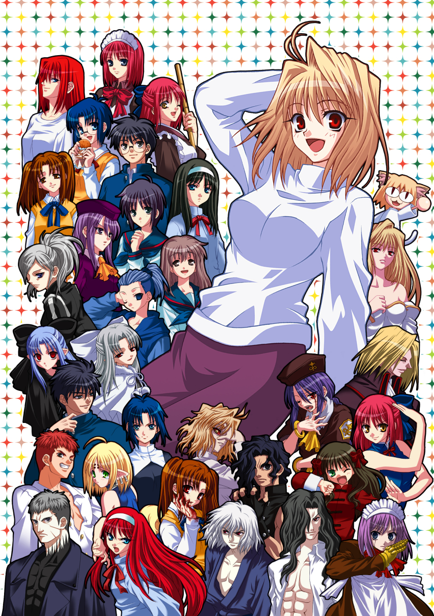 00s 6+boys 6+girls absurdres animal_ears aozaki_aoko apron archetype_earth arcueid_brunestud arima_miyako black_hair blonde_hair blood blue_eyes blue_hair bow breasts brown_eyes brown_hair chinese_clothes ciel_(tsukihime) detached_sleeves dress dual_persona everyone flat_chest glasses green_eyes hair_bow hair_ribbon hairband hat highres hisui_(tsukihime) inui_arihiko japanese_clothes kimono kishima_kouma kohaku_(tsukihime) large_breasts len_(tsukihime) long_hair maid maid_apron maid_headdress masurao_bc mecha_hisui melty_blood michael_roa_valdamjong misawa_hanei mr._chin multiple_boys multiple_girls nanako nanako_(tsukihime) nanaya_shiki neco-arc nrvnqsr_chaos open_mouth pointy_ears purple_eyes purple_hair purple_skirt red_arcueid red_eyes red_hair ribbon riesbyfe_stridberg school_uniform seo_akira short_hair siblings sion_eltnam_(type-moon) sion_eltnam_atlasia sisters skirt smile sweater tohno_akiha tohno_shiki tohno_shiki_(2) toono_akiha tsukihime tsukihime_souka twins twintails type-moon vermillion_akiha wallachia white_hair white_len_(tsukihime) yellow_eyes yumizuka_satsuki