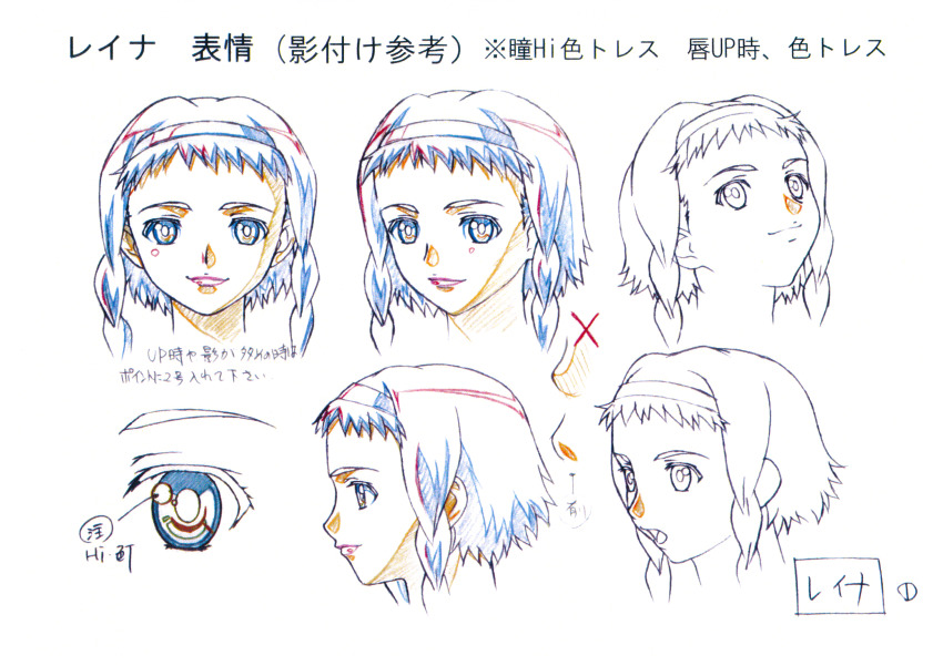 1girl absurdres armor braid buckle reference_sheet close-up female_focus hairband highres hisayuki_hirokazu leina_(queen&#039;s_blade) looking_at_viewer multiple_views official_art queen&#039;s_blade scan shiny_skin simple_background smile twin_braids upper_body white_background