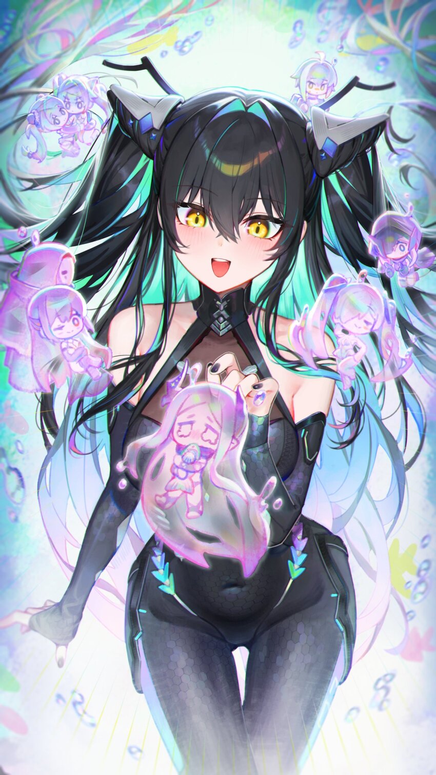 6+girls absurdres accessories aqua_hair armpit_cutout backless_bodysuit bandaid bandaid_on_face bandaid_on_nose bare_shoulders between_breasts black_bodysuit black_cloak black_hair black_hood black_horns black_liquid blue_eyes blue_hair blue_jumpsuit bodysuit breasts broken_mask bubble character_doll check_commentary cinderella_(nikke) cleavage cloak clothing_cutout colored_inner_hair commentary commentary_request dl_(dl_6ix) doll dominatrix double_thumbs_up fish flower-shaped_hair folded_hair forehead gloves goddess_of_victory:_nikke grave_(nikke) gretel_(nikke) hair_intakes hair_over_one_eye halterneck hansel_(nikke) hexagon_print highres honeycomb_(pattern) honeycomb_print hood hooded_cloak horns jumpsuit large_breasts leather_bikini leg_cutout leviathan_(nikke) liquid_clothes little_mermaid_(nikke) long_hair looking_at_viewer mask metal_gloves mihara_(bonding_chain)_(nikke) mihara_(nikke) mori_(nikke) multicolored_hair multiple_girls official_alternate_design old_tales_(nikke) one_eye_covered pointy_ears ribbed_shrug see-through_bodysuit see-through_cleavage see-through_clothes shiny_eyes siblings small_breasts smile stomach_cutout strap_between_breasts thumbs_up torn_cloak torn_clothes twins twintails very_long_hair wardress_(nikke) white_mask white_pouch yellow_eyes yuni_(chimera)_(nikke) yuni_(nikke)