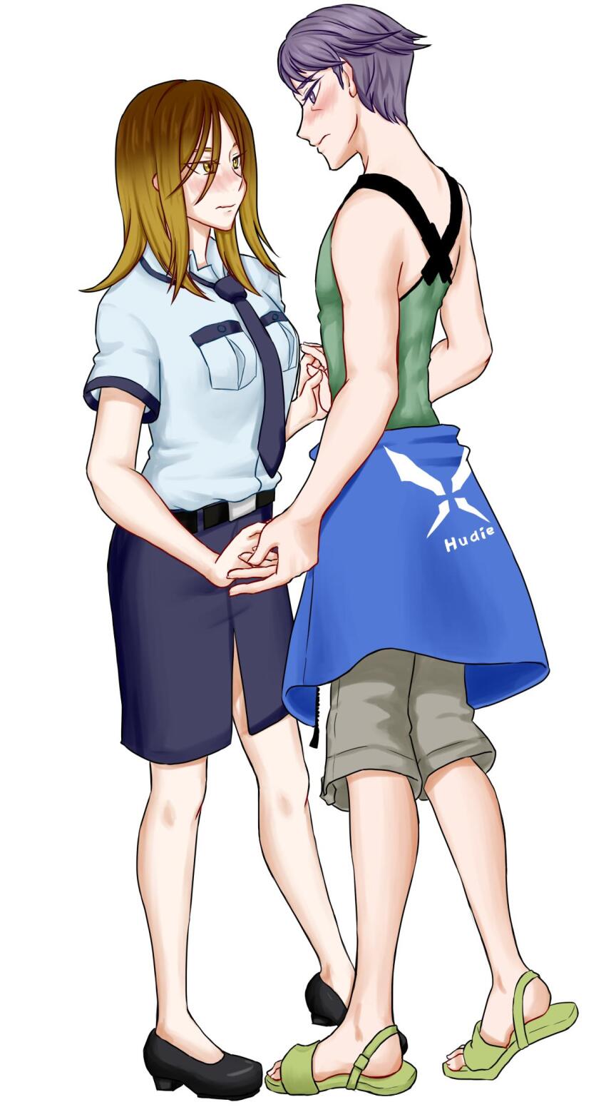 1boy 1girl couple date_makiko digimon highres looking_at_another mishima_ryuji police police_uniform policewoman