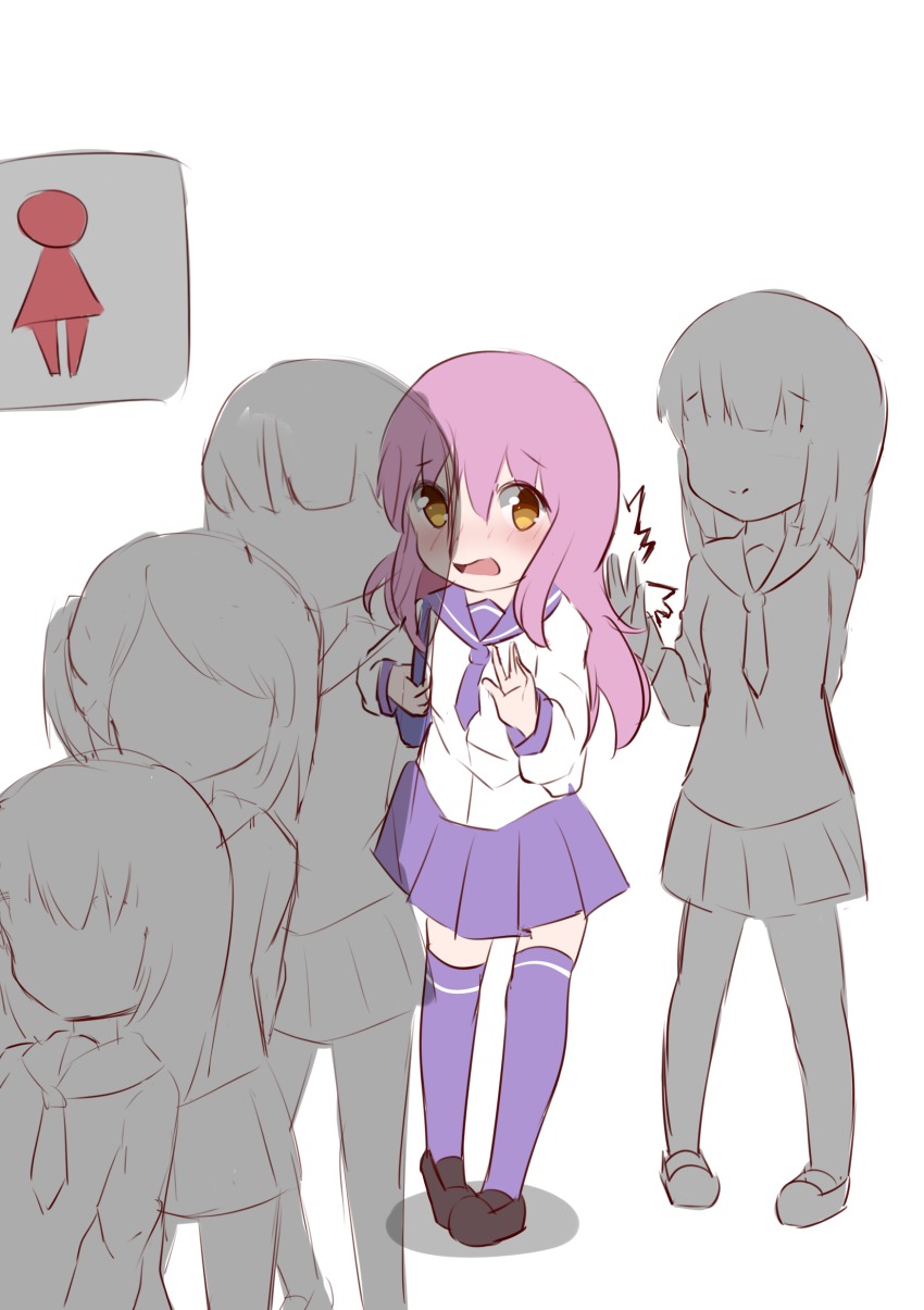 5girls absurdres bag black_footwear blue_legwear blue_neckwear blue_sailor_collar blue_skirt blush embarrassed faceless faceless_female female_focus flat_chest full_body hand_up hands_up have_to_pee highres long_hair long_sleeves looking_back miniskirt multiple_girls necktie nose_blush open_mouth original pigeon-toed pink_hair pleated_skirt queue sailor_collar school_uniform serafuku shirt shoes simple_background skirt solo_focus somtt standing surprised thighhighs white_background white_shirt x-ray yellow_eyes zettai_ryouiki