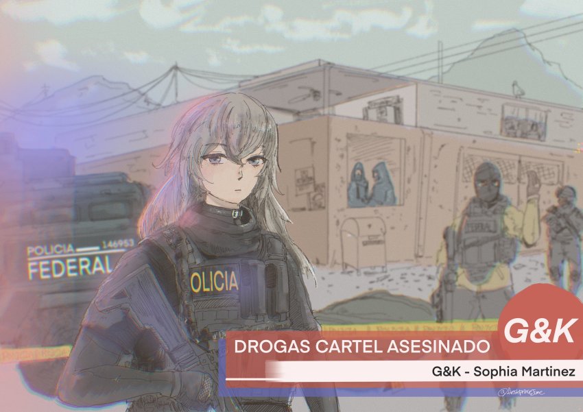 assault_rifle freshprincejune fx-05_(girls&#039;_frontline) fx-05_xiuhcoatl girls&#039;_frontline gloves gun highres mexico military military_uniform police rifle spanish_text weapon white_hair