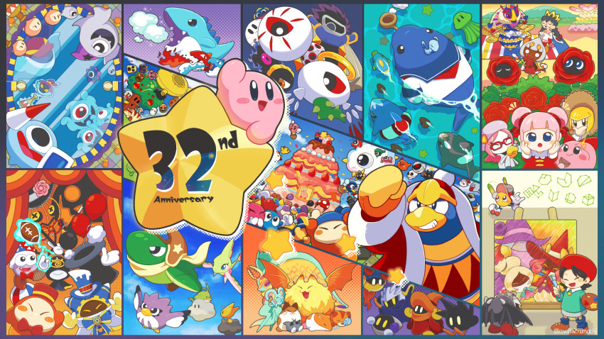 acro_(kirby) adeleine american_football_(object) anniversary awoofy ball balloon bandana bandana_waddle_dee bat_wings batafire beret bird black_eyes black_hair blonde_hair blue_bandana blue_eyes blush_stickers border bow bowtie braid cake character_request chuchu_(kirby) closed_eyes commentary_request coo_(kirby) copyright_request crown dark_matter_(kirby) dark_matter_blade dark_meta_knight dark_nebula drawcia dress elfilin fatty_whale fecto_elfilis flower food ghost_knight_(kirby) glasses gobbler_(kirby) gooey_(kirby) hair_bow haltworker hat highres holding holding_paint_palette holding_paintbrush holding_paint_palette ice_dragon_(kirby) innertube kabula kashiwa_(ksw04270mochi) kine_(kirby) king_dedede kirby kirby&#039;s_dream_land kirby&#039;s_dream_land_2 kirby&#039;s_dream_land_3 kirby&#039;s_epic_yarn kirby&#039;s_return_to_dream_land_deluxe kirby:_planet_robobot kirby:_star_allies kirby:_triple_deluxe kirby_(series) kirby_64 kirby_and_the_amazing_mirror kirby_and_the_forgotten_land kirby_canvas_curse kirby_squeak_squad lalala_(kirby) lololo_(kirby) magolor marx_(kirby) meta_knight miracle_matter multiple_boys multiple_girls n-z nesp nintendo open_mouth paint_palette paint_roller_(kirby) paintbrush painting_(object) paintra paint_palette pink_hair pitch_(kirby) queen_sectonia red-framed_eyewear red_bow red_bowtie red_flower ribbon_(kirby) rick_(kirby) ripple_star_queen simirror sleeping smile squashini straw_hat susie_(kirby) swim_ring taranza tedhaun top_hat tree twin_braids vividria void_(kirby) void_termina wapod warp_star whispy_woods wings wiz_(kirby) zan_partizanne zero_(kirby) zero_two_(kirby)