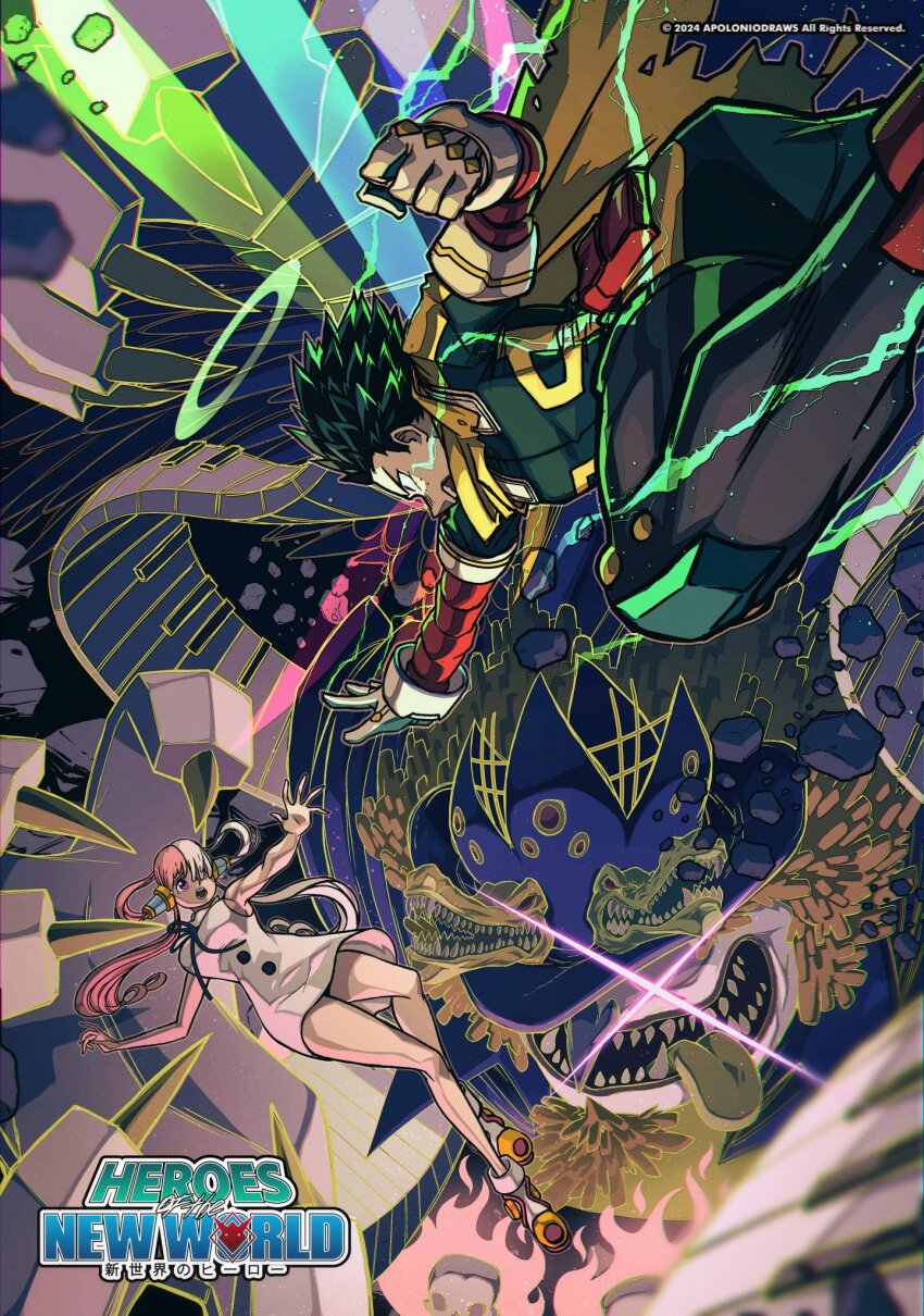 1boy 1girl apoloniodraws boku_no_hero_academia crossover highres midoriya_izuku one_piece tagme tot_musica_(one_piece) uta_(one_piece)