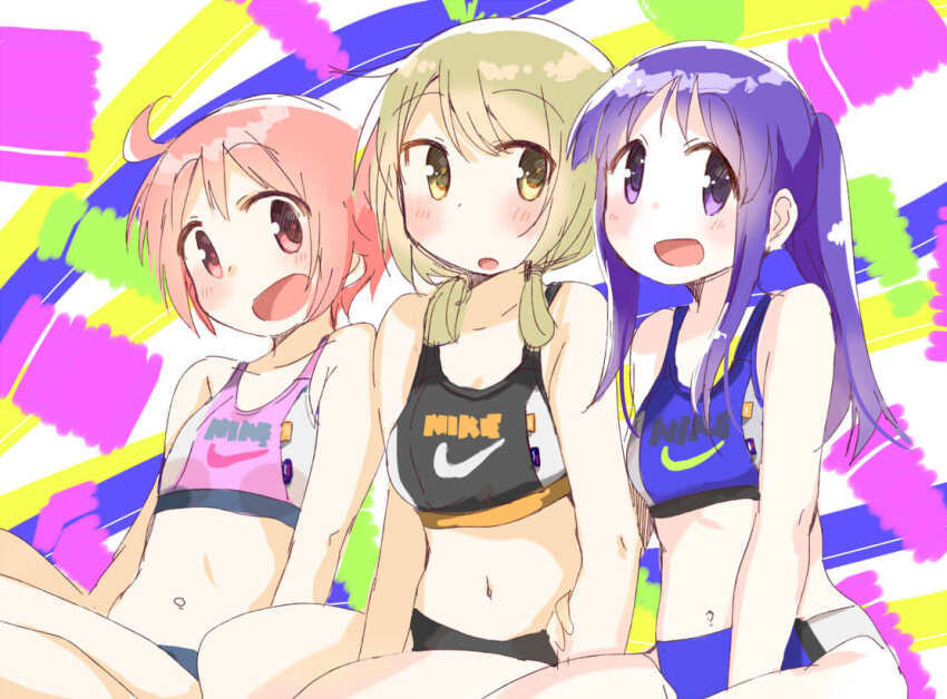 3girls hinata_yukari ichii_yui multiple_girls navel nonohara_yuzuko open_mouth tatsunokosso yuyushiki