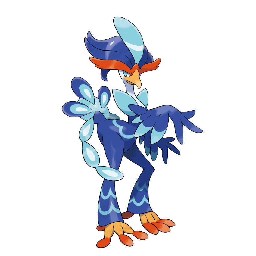 absurdres artist_request blue_eyes closed_mouth full_body highres nintendo official_art outline pokemon pokemon_(creature) pokemon_focus pokemon_sv quaquaval smile solo standing third-party_source transparent_background white_outline
