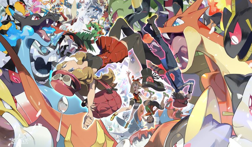 2boys 2girls :d abomasnow aerodactyl aggron alakazam ampharos arm_up audino backpack bag banette beedrill bike_shorts blaziken blonde_hair blue_jacket boots bow_hairband bracelet breasts brendan_(pokemon) calem_(pokemon) camerupt charizard closed_mouth collarbone diancie e_volution eyelashes eyewear_on_headwear fanny_pack garchomp gardevoir gen_1_pokemon gen_2_pokemon gen_3_pokemon gen_4_pokemon gen_5_pokemon gen_6_pokemon gengar glalie green_bag grey_eyes gyarados hairband hand_on_headwear handbag hat heracross jacket jewelry kangaskhan latias latios legendary_pokemon lopunny lucario manectric mawile may_(pokemon) medicham medium_breasts mega_abomasnow mega_aerodactyl mega_aggron mega_alakazam mega_ampharos mega_audino mega_banette mega_beedrill mega_blaziken mega_camerupt mega_charizard_x mega_charizard_y mega_diancie mega_garchomp mega_gardevoir mega_gengar mega_glalie mega_gyarados mega_heracross mega_kangaskhan mega_latias mega_latios mega_lopunny mega_lucario mega_manectric mega_mawile mega_medicham mega_metagross mega_pidgeot mega_pinsir mega_pokemon mega_sableye mega_salamence mega_sceptile mega_scizor mega_sharpedo mega_slowbro mega_steelix mega_swampert mega_tyranitar mega_venusaur metagross mewtwo multiple_boys multiple_girls mythical_pokemon nintendo open_mouth pants pidgeot pinsir pleated_skirt pokemon pokemon_oras pokemon_xy red_hairband red_shirt sableye salamence sceptile scizor serena_(pokemon) sharpedo shirt shoes short_hair shorts skirt sleeveless sleeveless_shirt slowbro smile steelix sunglasses swampert thighhighs tyranitar venusaur white_shorts yellow_shoes