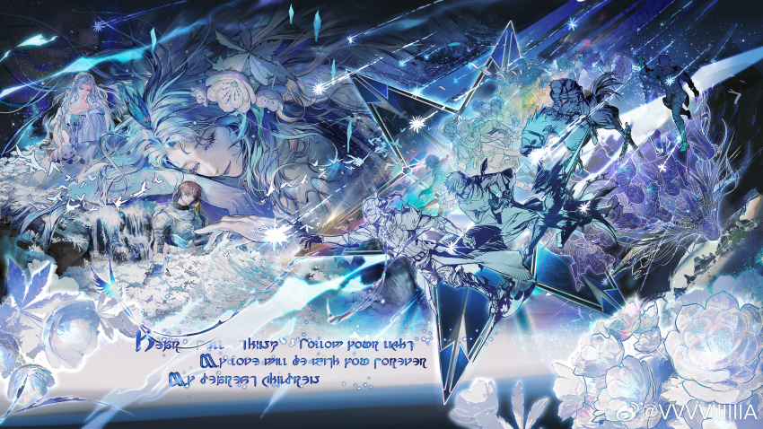 6+boys 6+girls adventurer_(ff14) alisaie_leveilleur alphinaud_leveilleur chinese_commentary chocobo closed_eyes colored_skin commentary_request dragoon_(final_fantasy) eboda-x elpis_flower emet-selch english_text estinien_varlineau everyone final_fantasy final_fantasy_xiv flower g&#039;raha_tia giant giantess haurchefant_greystone highres hydaelyn hythlodaeus hyur krile_baldesion_(ff14) leaf loporrit louisoix_leveilleur lyse_hext medium_hair minfilia_warde moenbryda_wilfsunnwyn multiple_boys multiple_girls multiple_persona outstretched_arm paladin_(final_fantasy) papalymo_totolymo samurai_(final_fantasy) shooting_star short_hair simple_bird source_quote tataru_taru thancred_waters urianger_augurelt venat_(ff14) warrior_of_light_(ff14) watermark waves weibo_watermark white_flower white_hair white_skin y&#039;shtola_rhul yotsuyu_goe_brutus ysayle_dangoulain