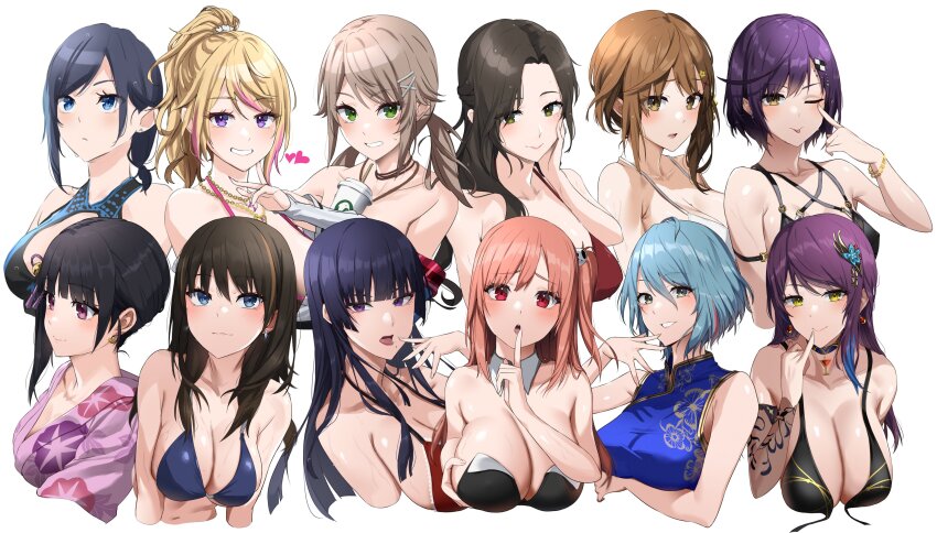 6+girls absurdres amy_(doa) bikini black_hair blonde_hair blue_eyes breasts cleavage dead_or_alive dead_or_alive_xtreme dead_or_alive_xtreme_venus_vacation green_eyes green_hair highres honoka_(doa) koharu_(doa) large_breasts long_hair misaki_(doa) multiple_girls nagisa_(doa) nanami_(doa) nyotengu pink_hair purple_eyes purple_hair red_eyes reika_(doa) sayuri_(doa) shandy_(doa) slope_(check238) smile swimsuit tamaki_(doa) twintails yukino_(doa)