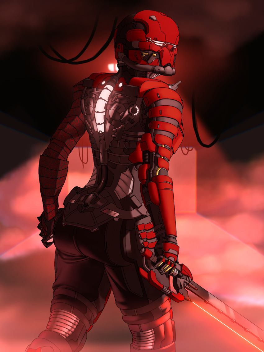 1girl adapted_costume alternate_costume armor assault_visor asymmetrical_arms blade bodysuit claws corruption crossover day_of_wrath_(infinitypilot) dead_space demon demon_girl doom_(2016) doom_(series) elite_guard_(doom) energy_blade energy_sword energy_weapon fog full_armor glowing glowing_armor glowing_eyes glowing_sword glowing_weapon helmet highres holding holding_sword holding_weapon horror_(theme) marker_(dead_space) military military_uniform mutant mutation original plasma_cutter plasma_sword power_armor power_suit red_armor red_bodysuit ruby_taylor_(day_of_wrath) sbigbro science_fiction smoke soldier solo spacesuit steam sword twisted_torso visor_(armor) vorpal_sword_(day_of_wrath) weapon