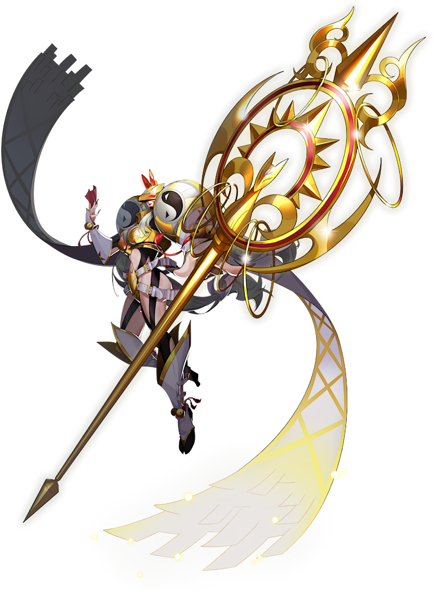 armor digimon digimon_(creature) digimon_new_century fox_mask full_body highres lipstick long_hair makeup mask nail_polish official_art sakuyamon sakuyamon_x-antibody yin_yang