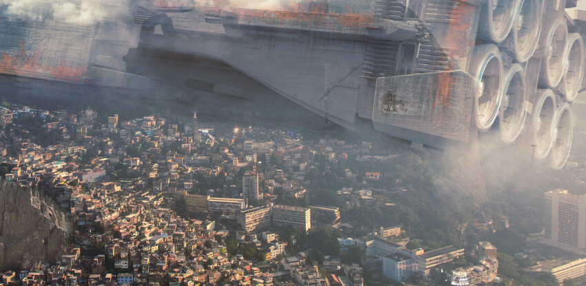 absurdres building choujikuu_yousai_macross cityscape coldesign commentary english_commentary flying highres machinery macross mecha official_art production_art realistic redesign robot robotech robotech:_the_motion_picture science_fiction sdf-1 south_ataria spacecraft thrusters u.n._spacy