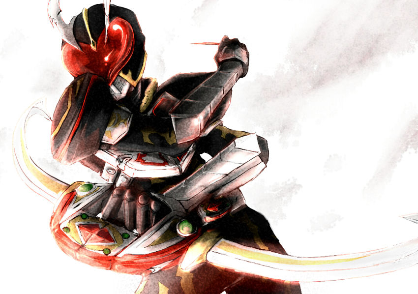 1boy bad_id bad_pixiv_id bow_(weapon) card haigin holding holding_card kamen_rider kamen_rider_blade_(series) kamen_rider_chalice male_focus solo weapon